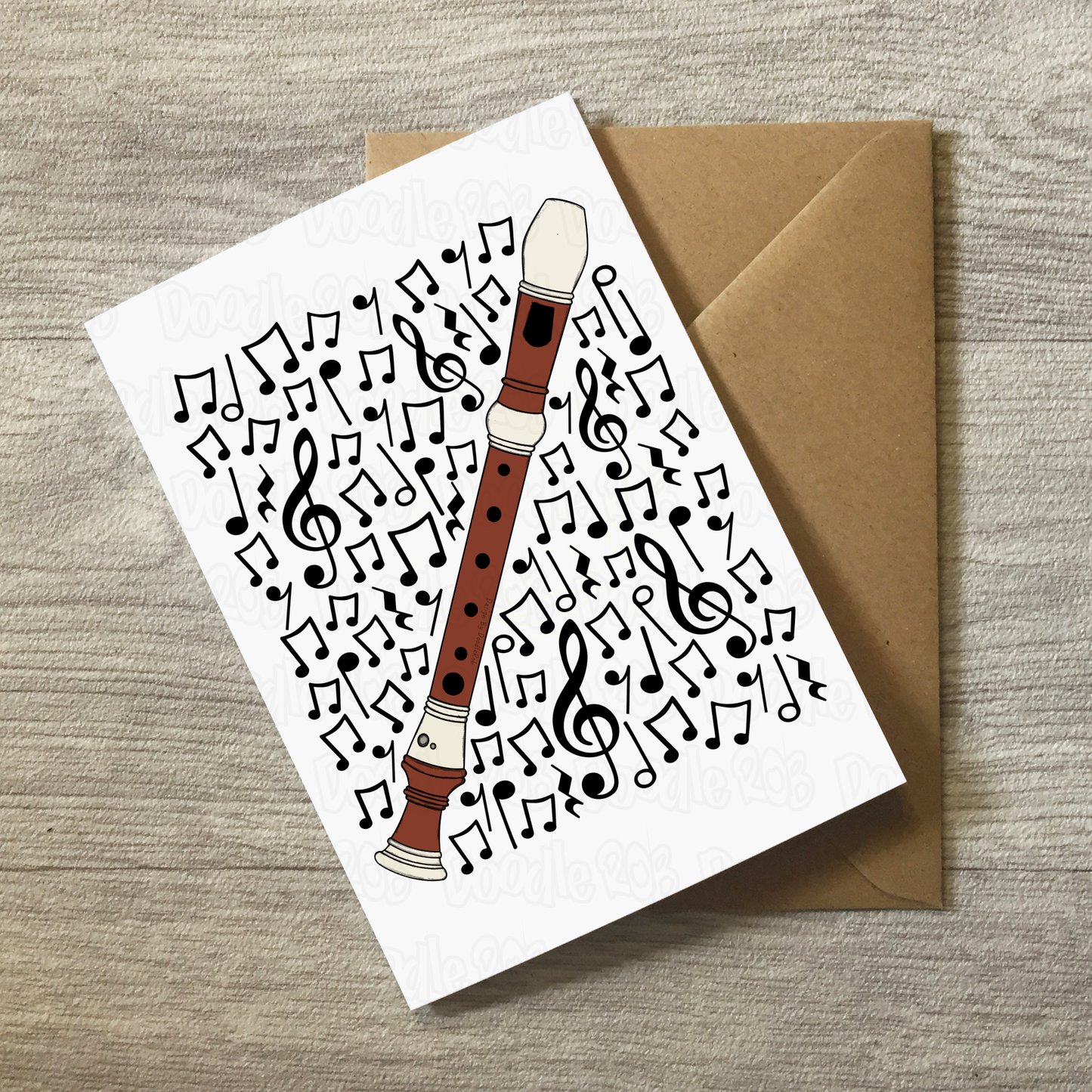 Recorder Greeting Card (Musical Notes) - Recorderist Greeting Card - Music Teacher Birthday Card