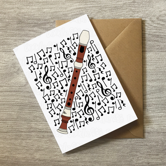 Recorder Greeting Card (Musical Notes) - Recorderist Greeting Card - Music Teacher Birthday Card