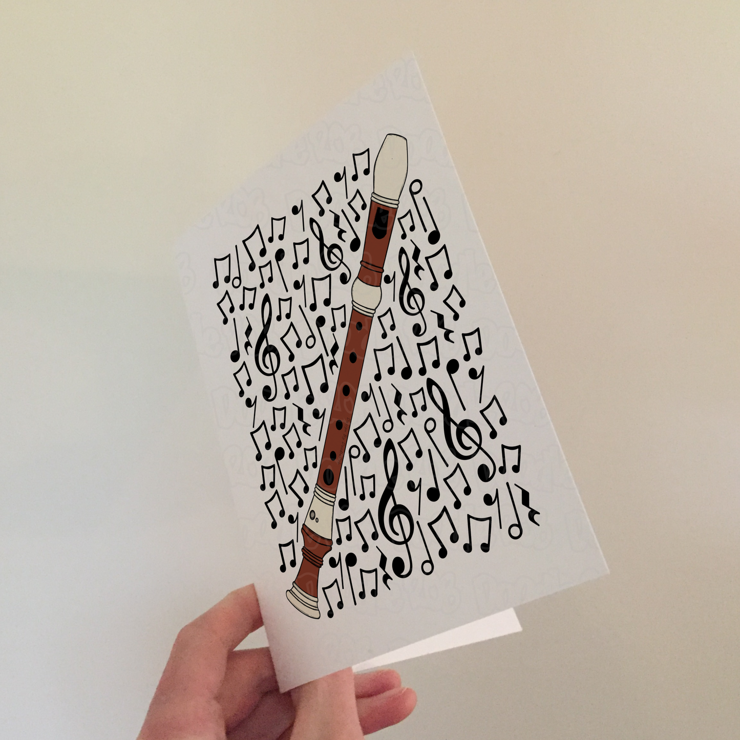 Recorder Greeting Card (Musical Notes) - Recorderist Greeting Card - Music Teacher Birthday Card