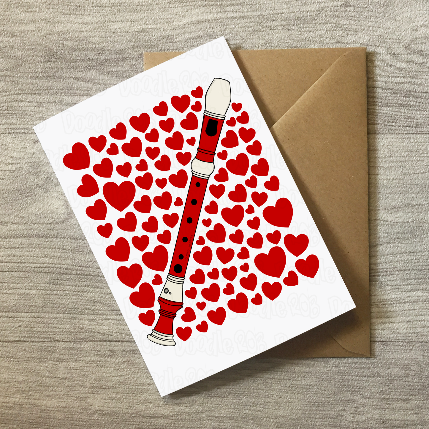 Recorder With Hearts Greeting Card - Music Teacher Musician Valentines Anniversary Card