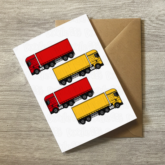 Lorry Greeting Card - Red Lorry, Yellow Lorry - Truck Driver Birthday Card - Boy's Birthday Card