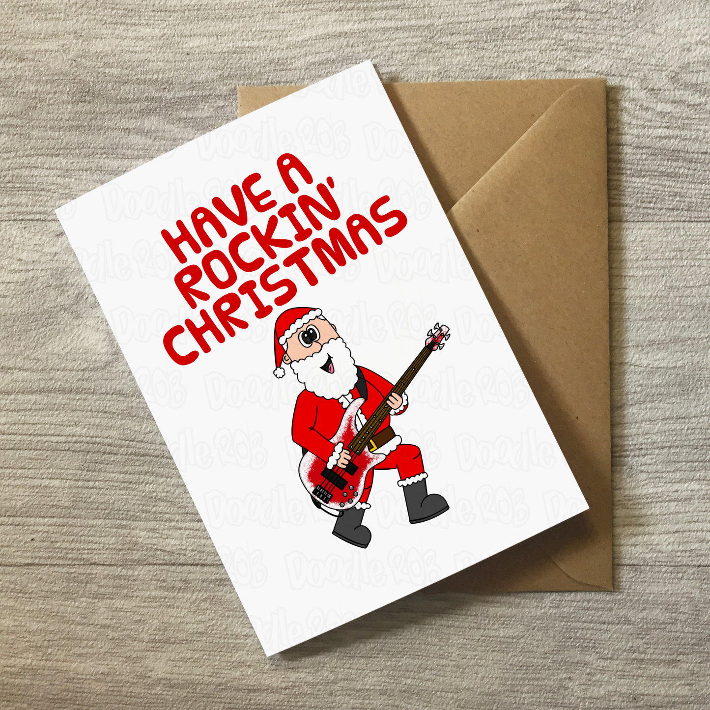 Bass Guitarist Christmas Card - Santa Playing Bass Guitar - Bassist Musician Xmas Card