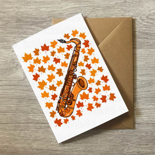 Saxophone Autumn Greeting Card - Saxophonist Woodwind Musician Card
