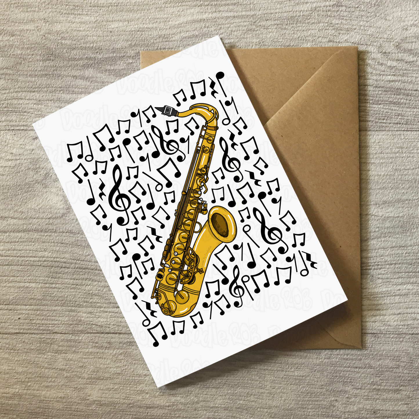 Saxophone Greeting Card (Musical Notes) - Saxophonist Birthday Card - Music Teacher Card