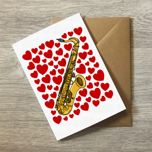 Saxophone With Hearts Greeting Card - Saxophonist Musician Valentines Anniversary Card