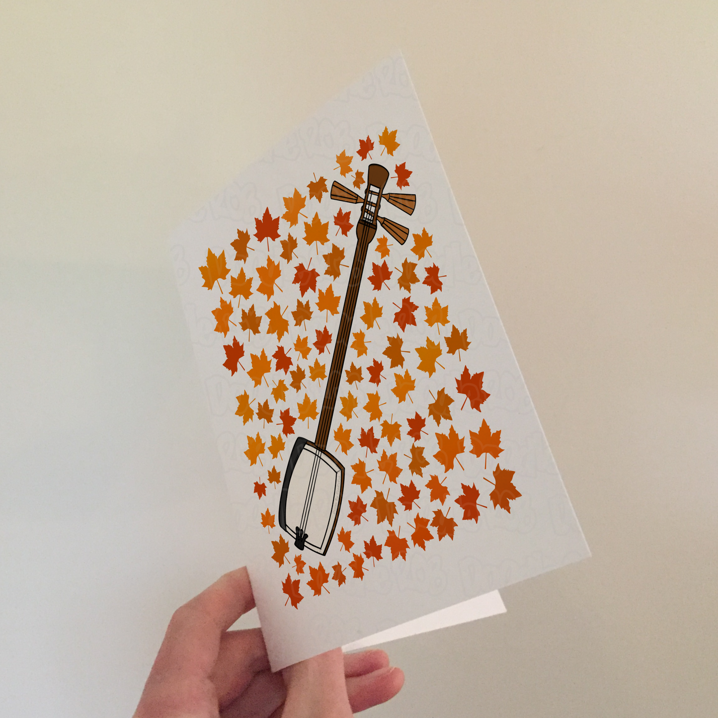 Shamisen Autumn Greeting Card - Japanese Musician Birthday Card - Card For Japan Lover
