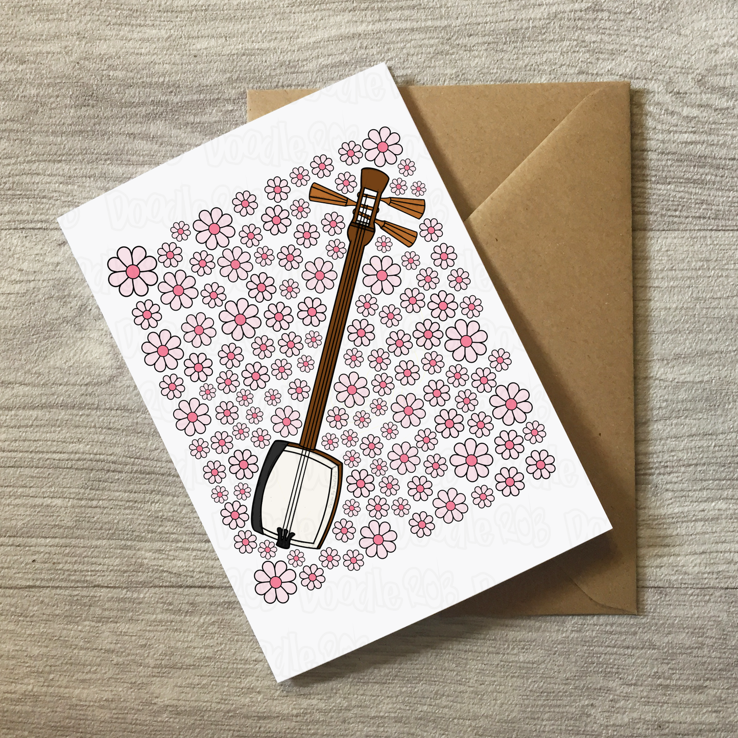 Shamisen Floral Greeting Card - Japanese Musician Birthday Card - Card For Japan Lover