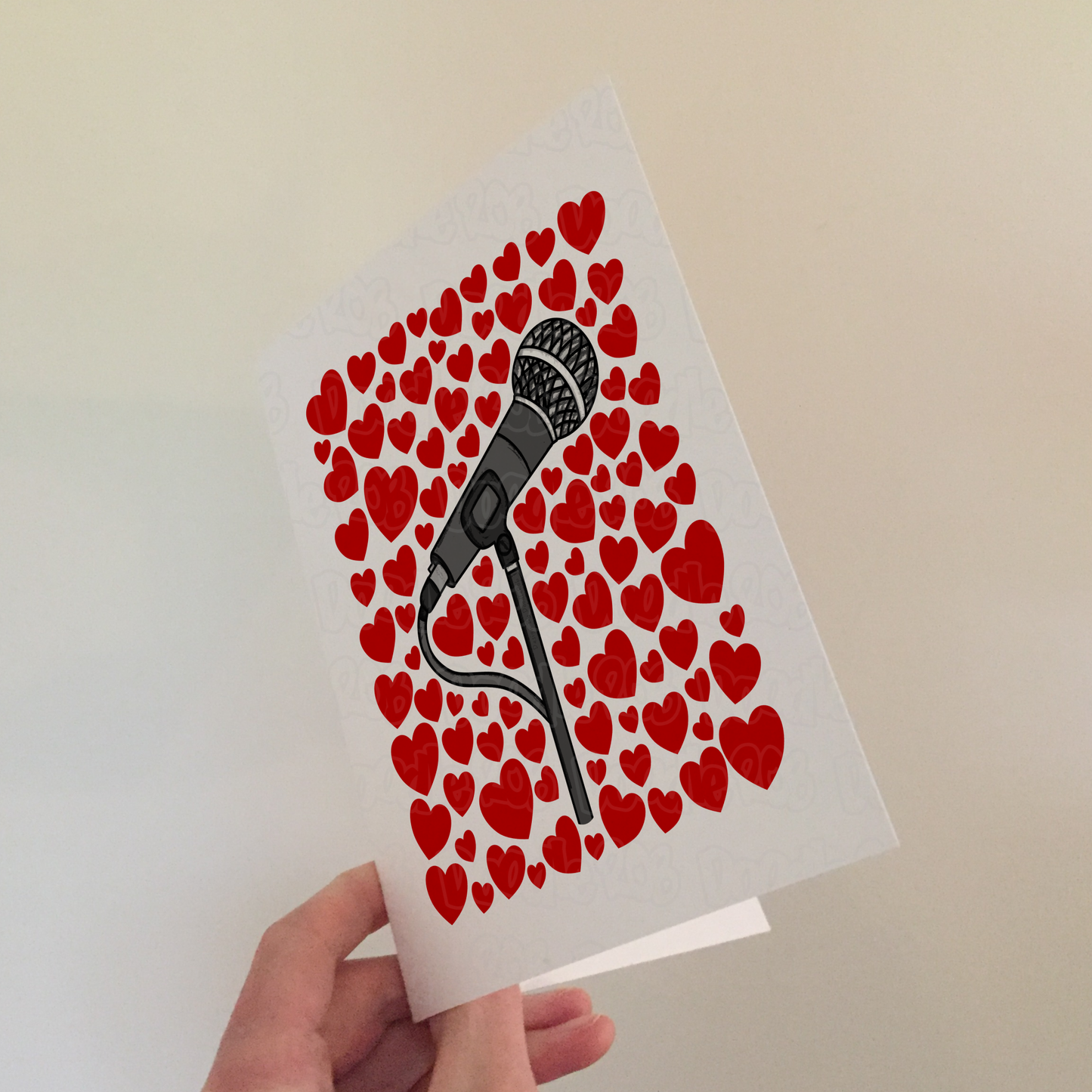 Singer Microphone With Hearts Greeting Card - Vocalist Musician Valentines Anniversary Card