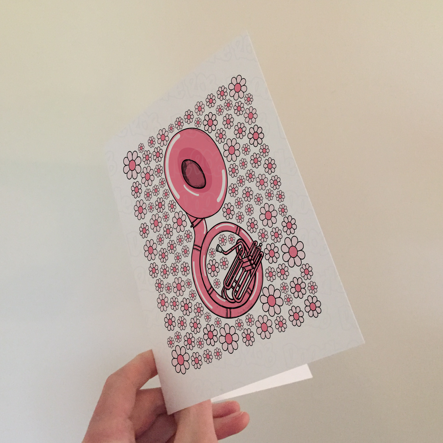 Sousaphone Floral Greeting Card (Pink Flowers) - Female Sousaphonist - Brass Musician Card For Girl