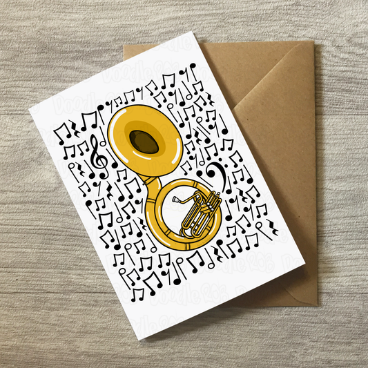 Sousaphone Greeting Card (Musical Notes) - Sousaphonist Card - Brass Musician Greeting Card