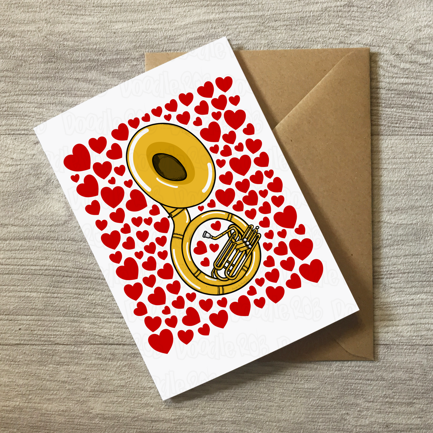 Sousaphone With Hearts Greeting Card - Sousaphonist Musician Valentines Anniversary Card