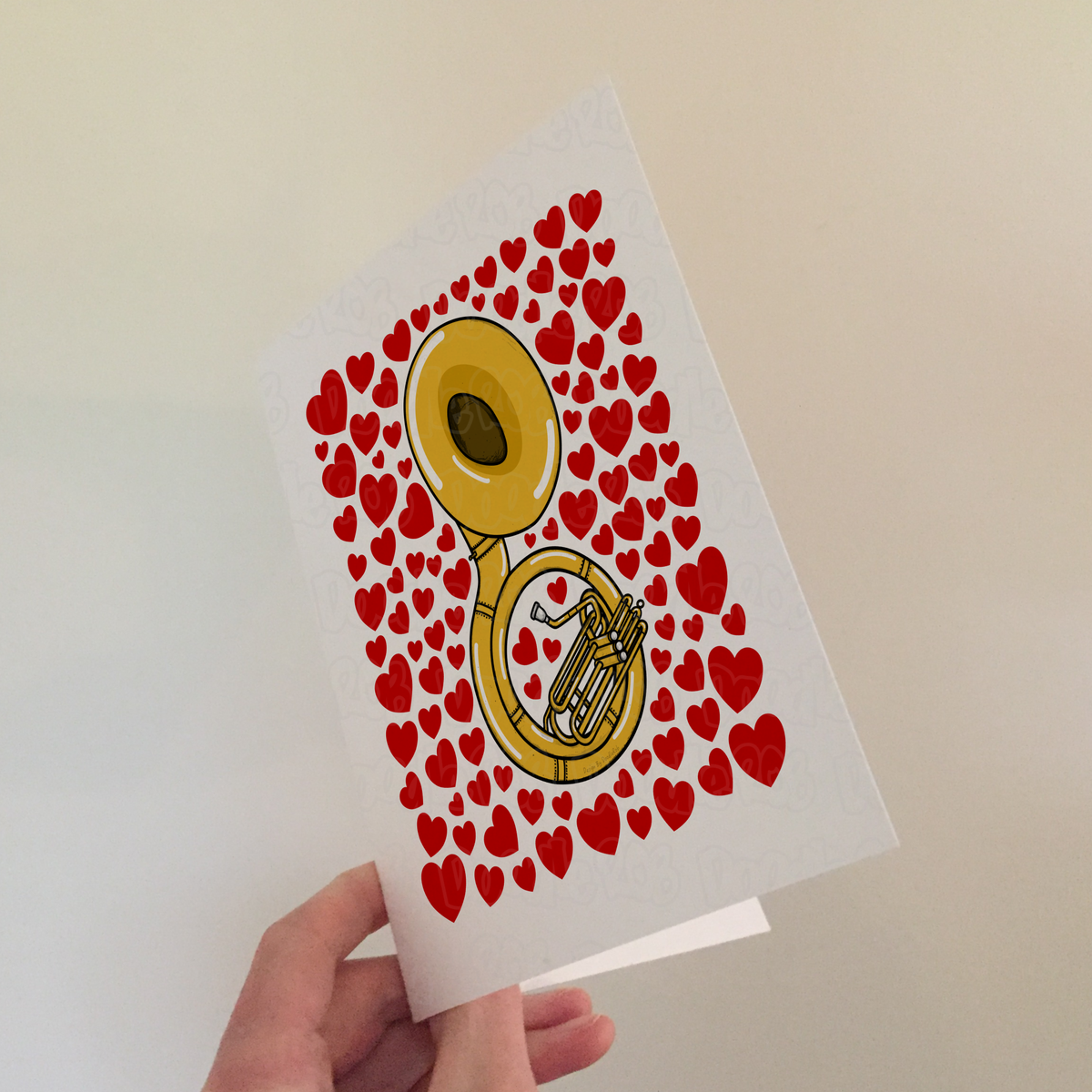 Sousaphone With Hearts Greeting Card - Sousaphonist Musician Valentines Anniversary Card