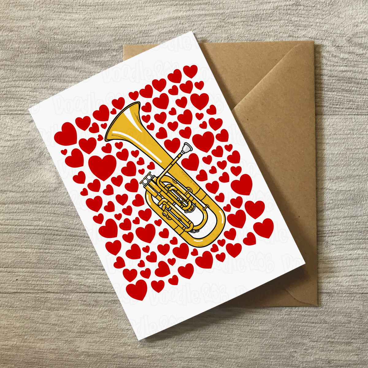 Tenor Horn With Hearts Greeting Card - Horn Player Musician Valentines Anniversary Card