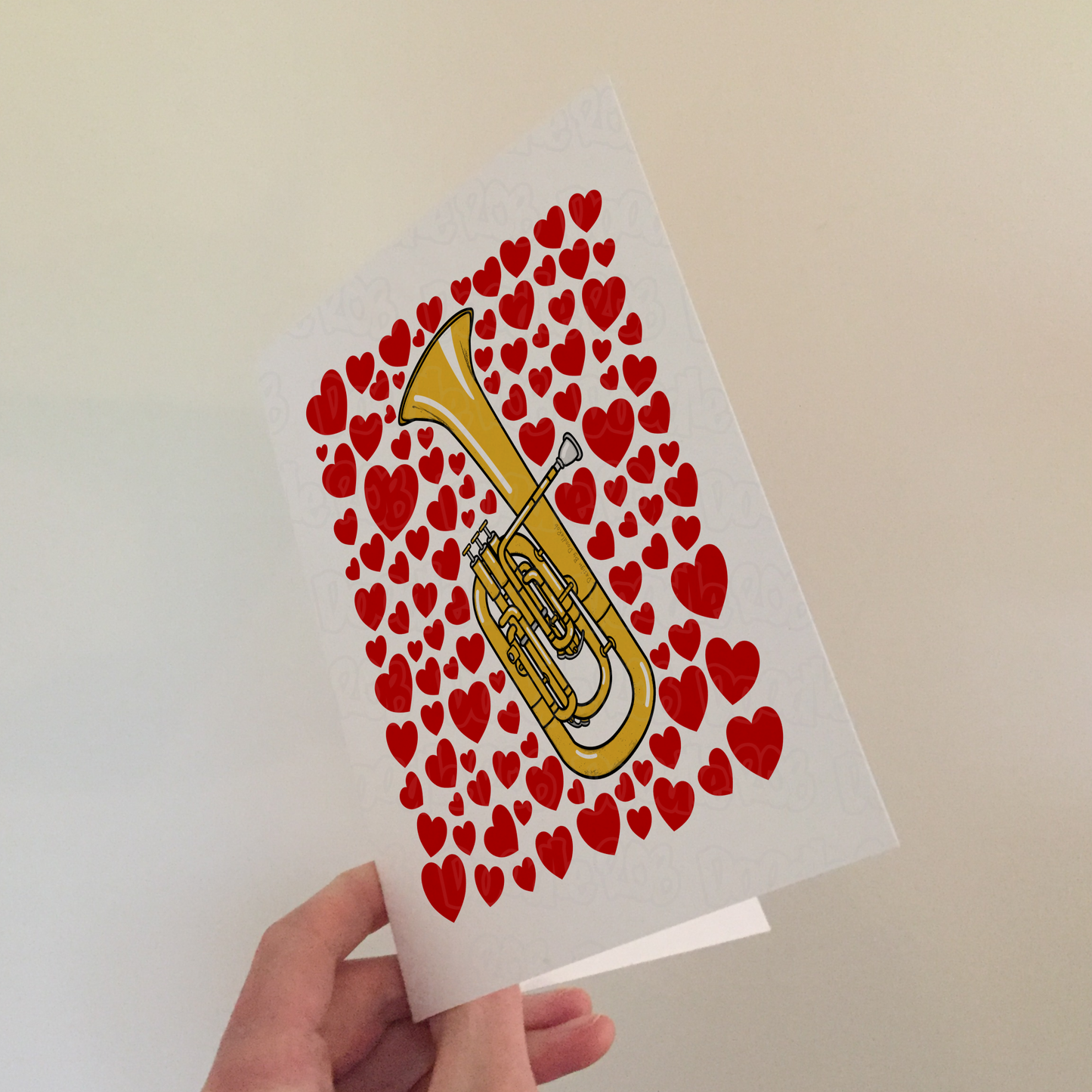 Tenor Horn With Hearts Greeting Card - Horn Player Musician Valentines Anniversary Card