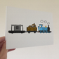 Steam Train Baby Shower Card (Boy) - Pregnancy Announcement Greeting Card - Boy Gender Reveal