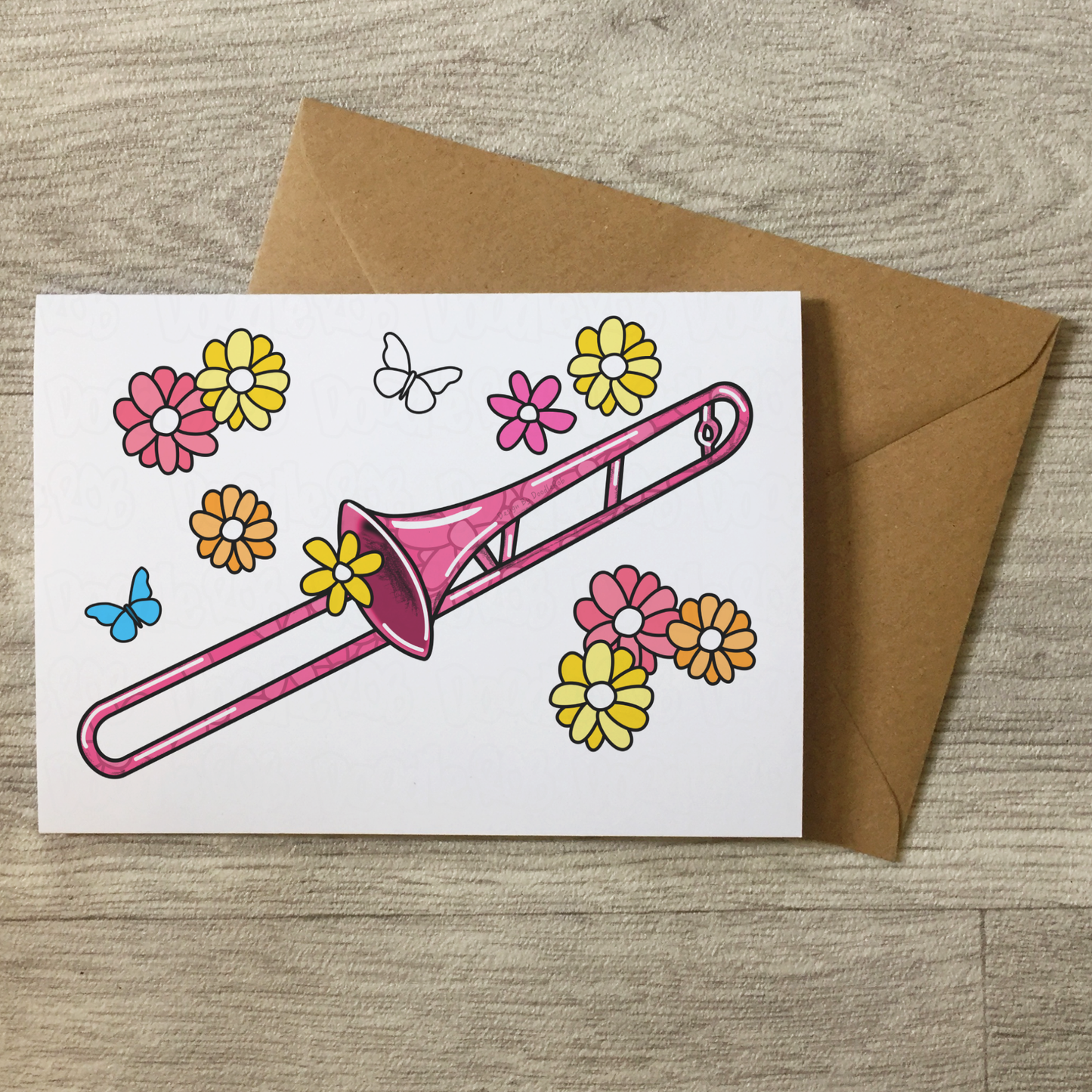 Floral Trombone Greeting Card - Female Trombonist
