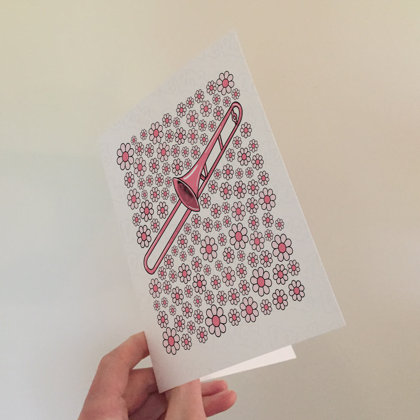 Trombone Floral Greeting Card (Pink Flowers) - Female Trombonist - Brass Musician Card For Girl