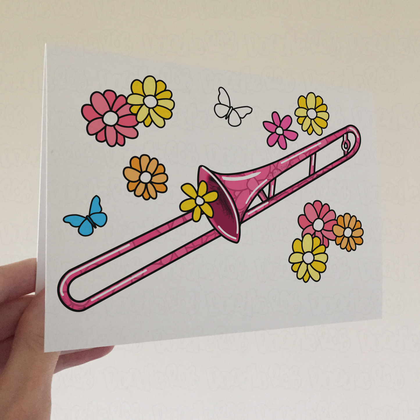 Floral Trombone Greeting Card - Female Trombonist