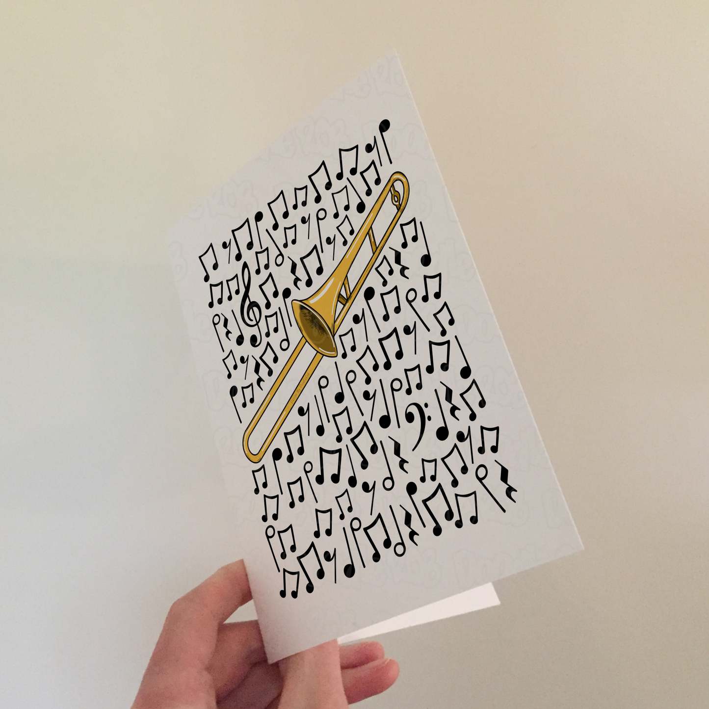 Trombone Greeting Card (Musical Notes) - Trombonist Birthday Card - Brass Musician Card