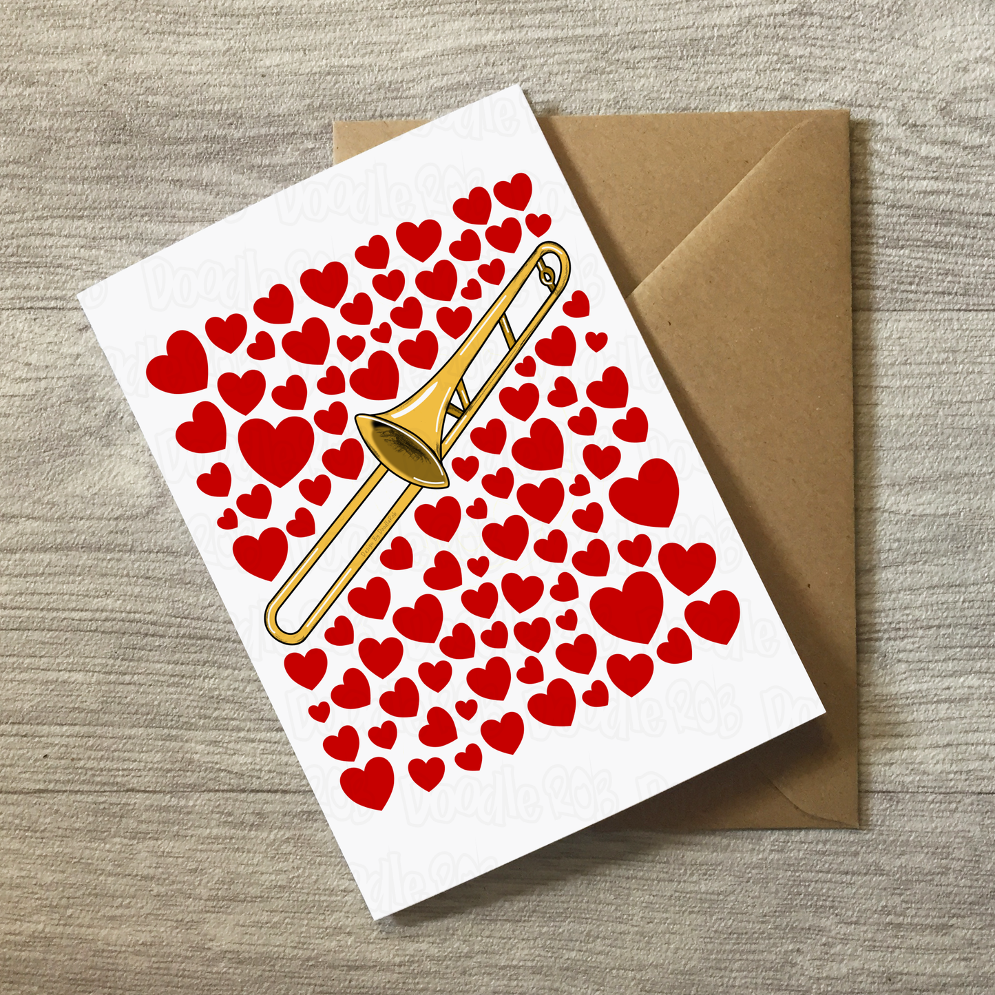 Trombone With Hearts Greeting Card - Trombonist Musician Valentines Anniversary Card