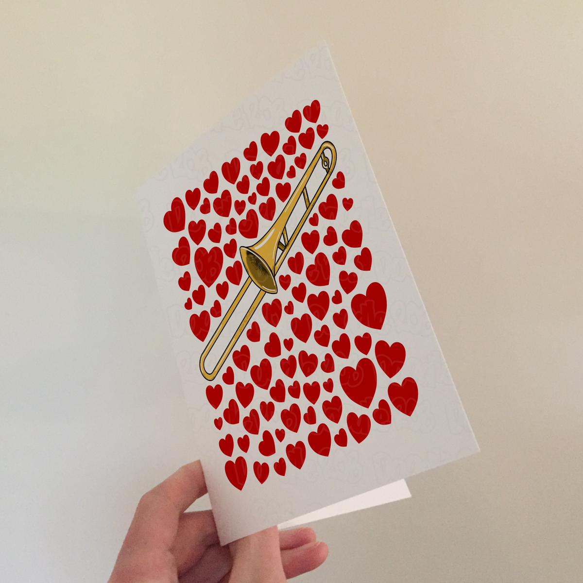 Trombone With Hearts Greeting Card - Trombonist Musician Valentines Anniversary Card