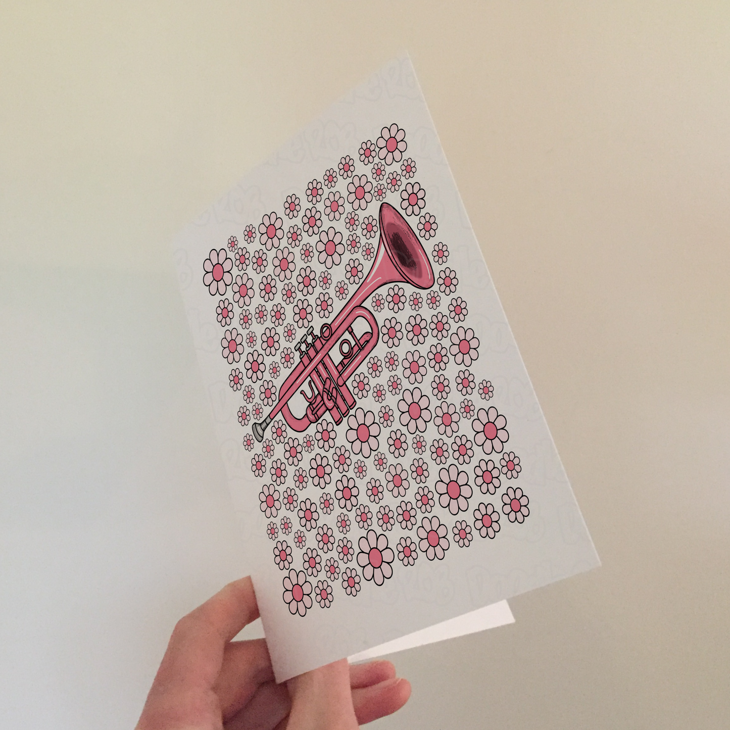 Trumpet Floral Greeting Card (Pink Flowers) - Female Trumpeter - Brass Musician Card For Girl