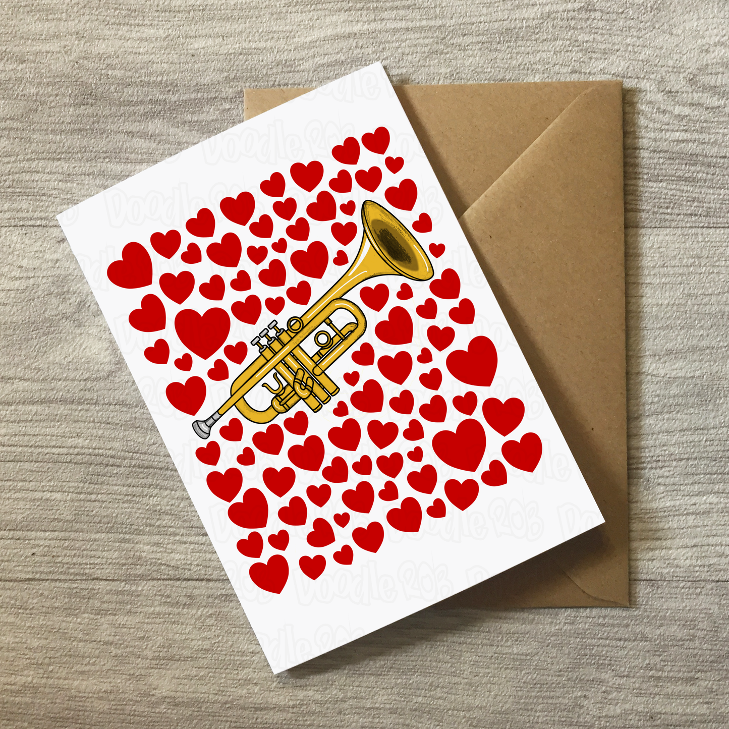Trumpet With Hearts Greeting Card - Trumpeter Musician Valentines Anniversary Card
