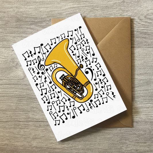 Tuba Greeting Card (Musical Notes) - Tubaist Birthday Card - Brass Musician Card