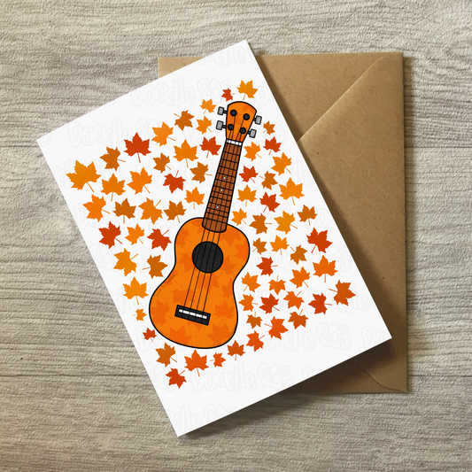 Ukulele Autumn Greeting Card - Uke Player Musician Card