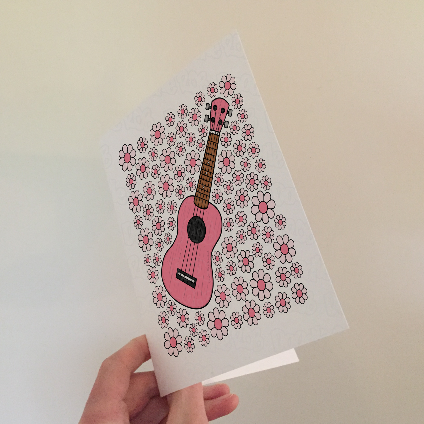 Ukulele Floral Greeting Card (Pink Flowers) - Female Uke Player - Musician Card For Girl