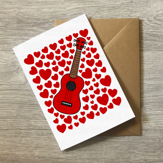 Ukulele With Hearts Greeting Card - Uke Player Musician Valentines Anniversary Card