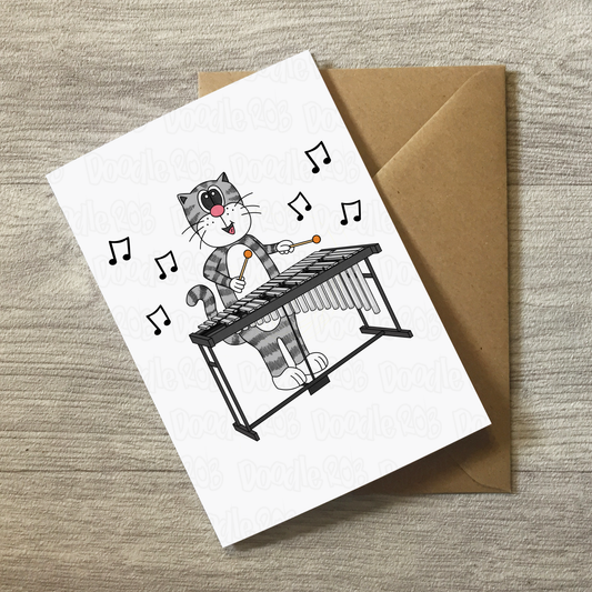 Cat Vibraphone Greeting Card - Percussionist Birthday Card - Funny Percussion Teacher Card