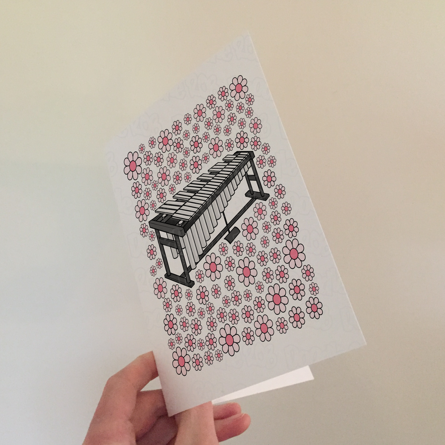 Vibraphone Floral Greeting Card (Pink Flowers) - Female Percussionist - Musician Card For Girl
