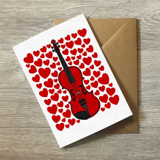 Violin With Hearts Greeting Card - Violinist Musician Valentines Anniversary Card