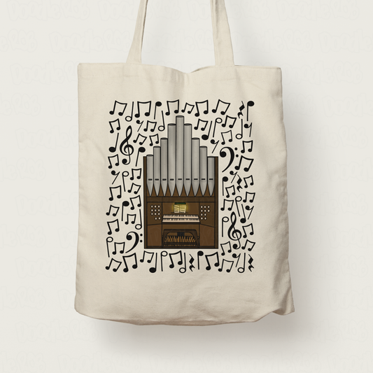 Church Organ Musical Notes Tote Bag - Gift For Organist - Pipe Organ Church Musician Gift