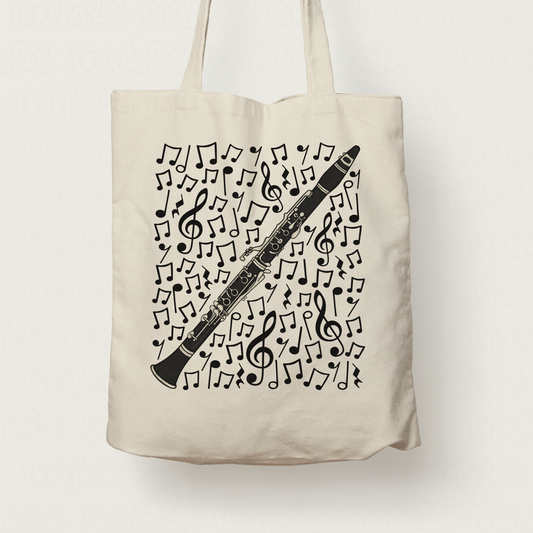Clarinet Musical Notes Tote Bag - Gift For Clarinetist - Woodwind Musician Orchestra Gift