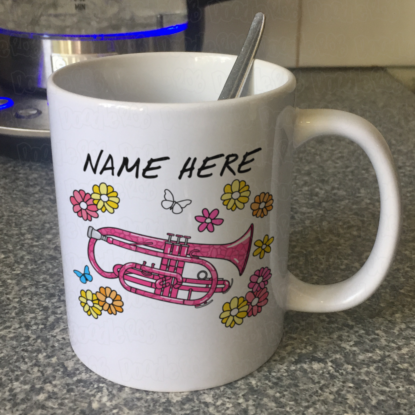 Floral Cornet Mug - Custom Cornetist Mug - Personalised Brass Musician Gift