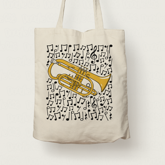 Cornet Musical Notes Tote Bag - Gift For Cornetist - Brass Musician Gift