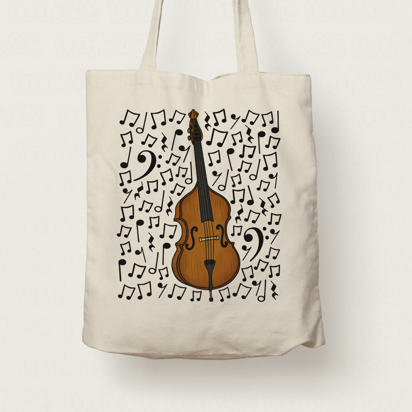 Double Bass Musical Notes Tote Bag - Gift For Bassist - Jazz Musician - Music Teacher Gift