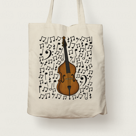 Double Bass Musical Notes Tote Bag - Gift For Bassist - Jazz Musician - Music Teacher Gift
