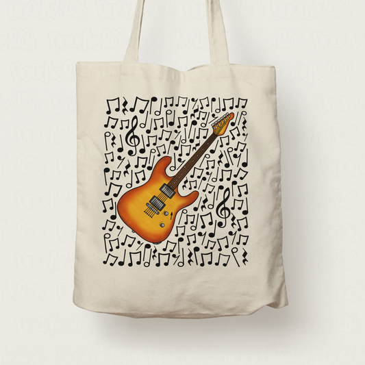 Electric Guitar Musical Notes Tote Bag - Guitar Teacher Tote Bag - Gift For Guitarist