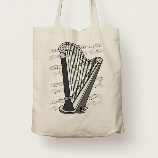 Harp Tote Bag - Gift For Harpist - String Musician Gift