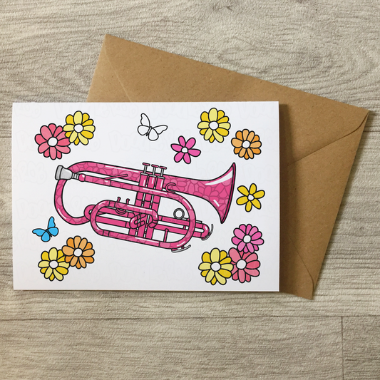 Floral Cornet Greeting Card - Female Brass Musician