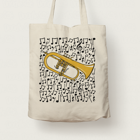 Flugelhorn Musical Notes Tote Bag - Gift For Horn Player - Brass Musician Gift