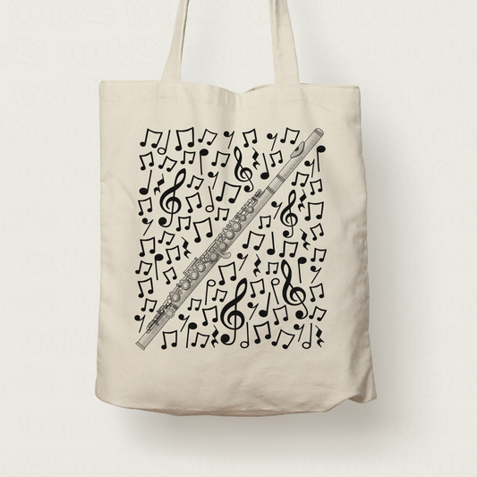 Flute Musical Notes Tote Bag - Gift For Flautist - Woodwind Musician Orchestra Gift