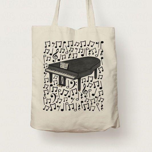Grand Piano Musical Notes Tote Bag - Gift For Pianist - Piano Teacher Musician Gift