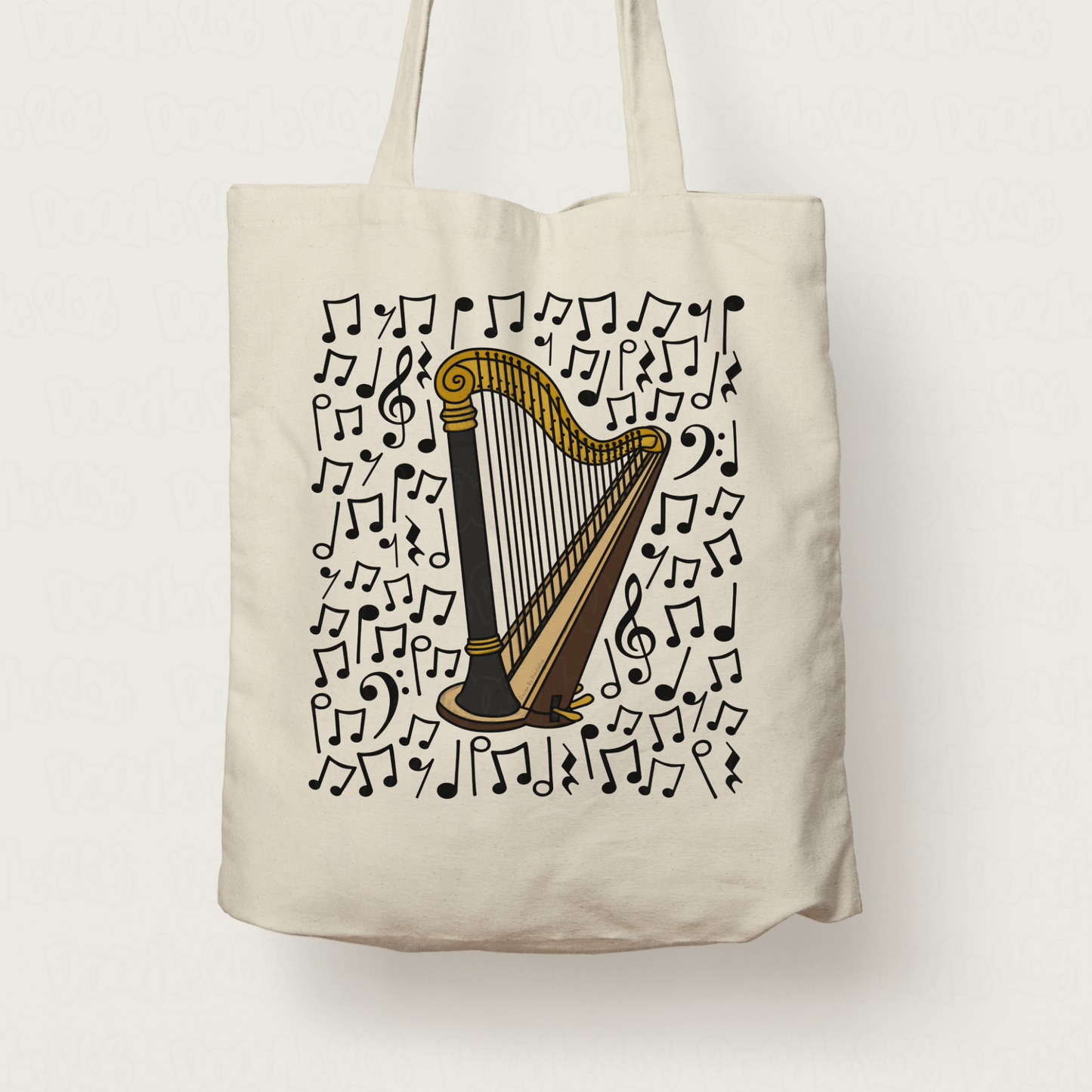 Harp Musical Notes Tote Bag - Gift For Harpist - String Musician Orchestra Gift
