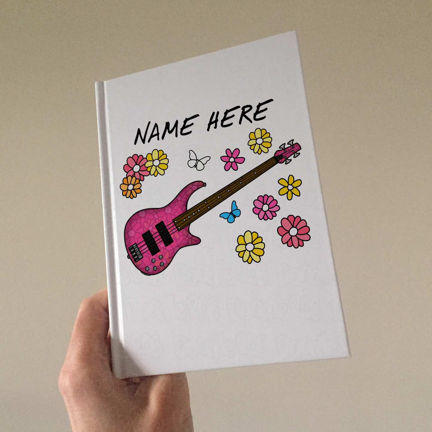 Floral Bass Guitar Personalised Journal - Bassist Custom Notebook - Female Bass Player Gift