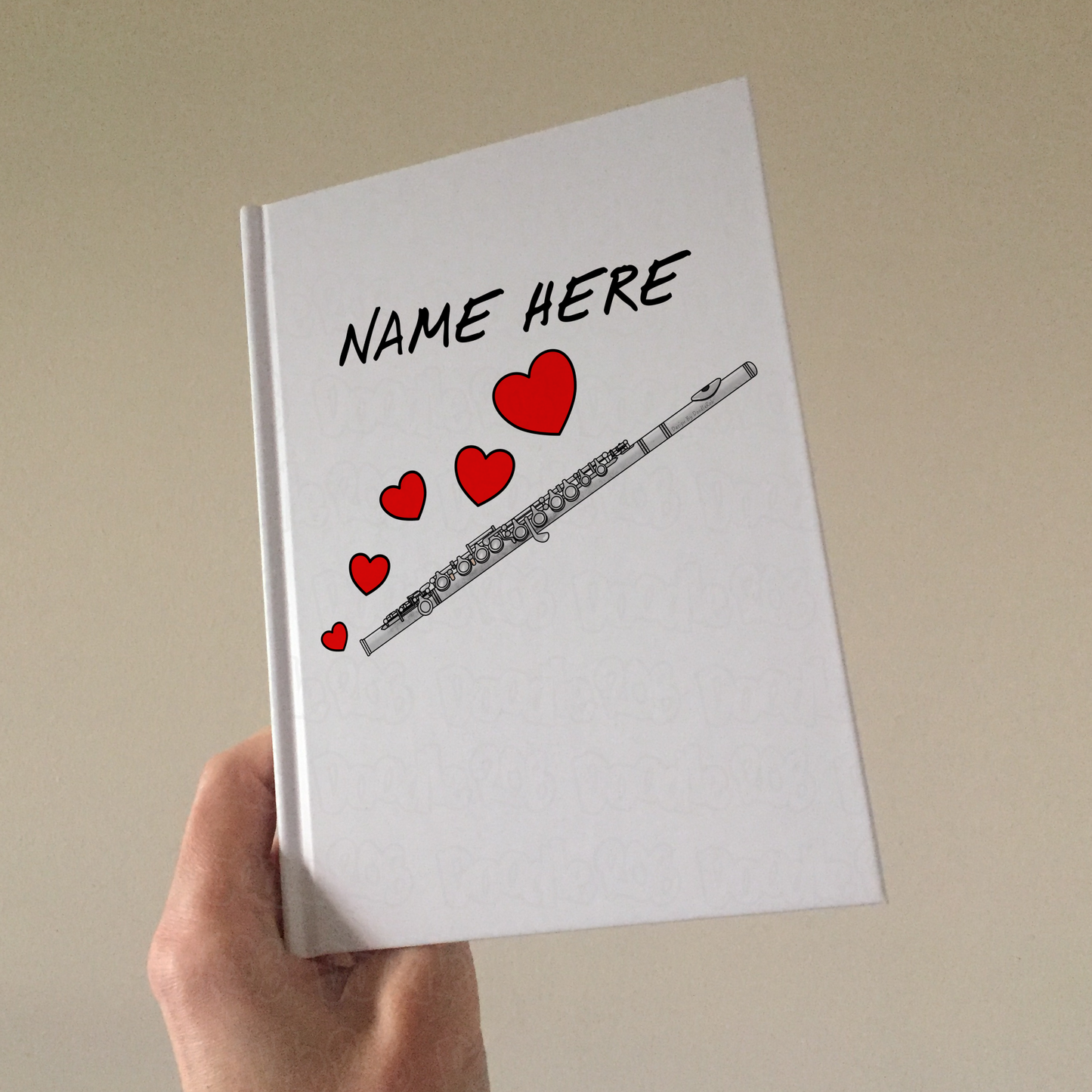 Flute Personalised Journal (Hearts) - Flautist Notebook - Musician Anniversary Gift