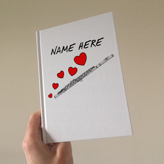 Flute Personalised Journal (Hearts) - Flautist Notebook - Musician Anniversary Gift